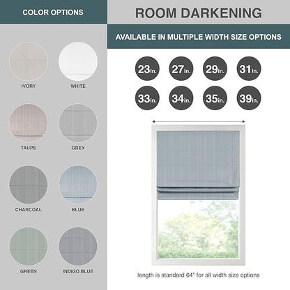 Madison Park Galen Cordless Roman Shade, 27"W x 64"H, Sheen Blue – Room Darkening, Thermal Insulated, Energy Efficient Window Blind with Subtle Sheen Basketweave Fabric for Privacy