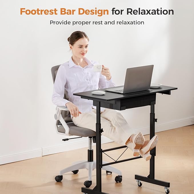 COMHOMA Small Standing Desk Adjustable Height Small Computer Desk Mobile Portable Rolling Laptop Table with Wheels 32" Computer Workstation Sit Stand Desks Portable Standing Table Treadmill desks