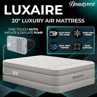Beautyrest Luxaire, Twin Size Luxury Air Mattress, 20 Inch Height with Cool Vent Top, Smart Auto Shut-Off Pump, Puncture Resistant Ever Firm Fabric with Edge Support