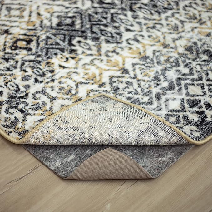Mohawk Home 8' Square Non Slip Grip Rug Pad 3/8" Thick Dual Surface Felt Cushion + Rubber Gripper - Safe for All Floors