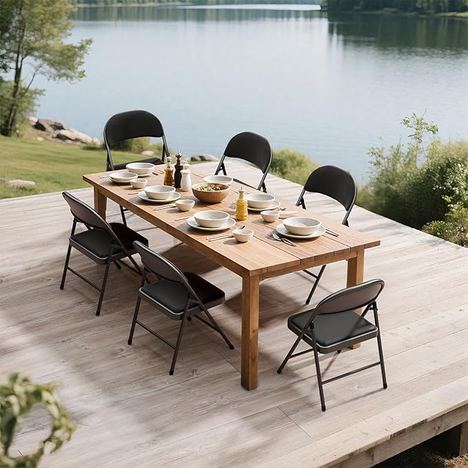 18 Pack Black Folding Chairs with Padded Cushion for Outside, Portable Stackable Commercial Metal Foldable Chairs with Steel Frame for Home Events Office Wedding Party, 350lbs Capacity
