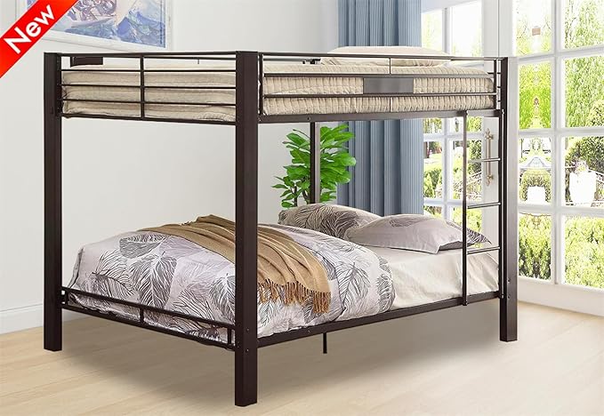 Stronger & Higher Quality Heavy Duty Steel Bunk Bed Queen Over Queen Size Bunkbed, Thickened Safer More Stable Metal Queen Bunk Bed Frame (Faster Assembly) (Queen Over Queen-1)