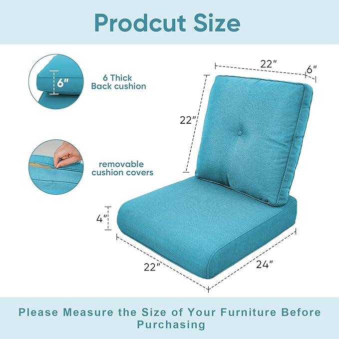 9-Piece Outdoor Patio Cushion Set - Fade & Water Resistant with Removable Olefin Cover, 22x24x4 Inch Memory Foam Cushions for Wicker Sectional Sofa – Teal/Buckle