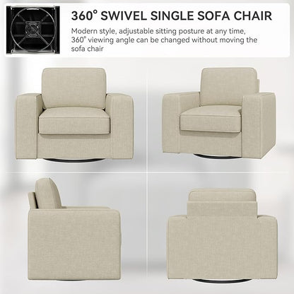 360 Degree Rotation Swivel Accent Sofa Chairs Set of 2, 36'' Width Oversized Armchairs in Linen Living Room,Reading,Office(Beige)