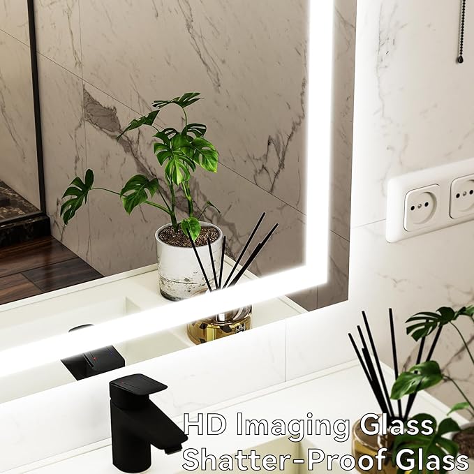 VooBang Large LED Bathroom Mirror 30 x 55 inches - 3 Adjustable Lighting Modes Lighted Smart Bathroom Vanity Mirror, Anti-Fog, Memory Function, Tempered Glass, Wall Mounted Horizontally Vertically
