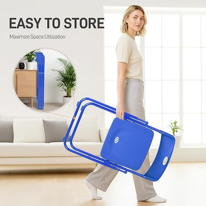 Karl home 10 Pcs Folding Chair, 300LBS Lightweight Foldable Plastic Chair, Reinforced Metal Frame Easy to Fold & Store for Indoor & Outdoor, Wedding, Party, Meeting Room, Patio and Garden, Blue