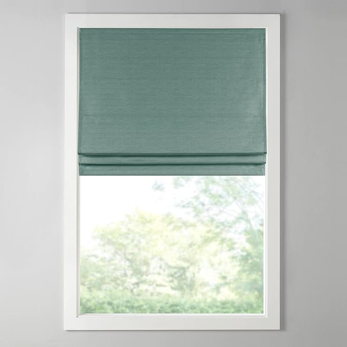 Madison Park Cordless Roman Shades Faux Silk Shade with Sheen 1-Panel Privacy, Room Darkening, Energy Efficient, Thermal Insulated Window Blind for Bedroom, Living Room Décor, 27"W x 64"L Como, Green