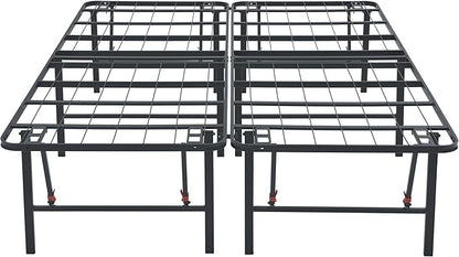 Amazon Basics Bed Frame with Storage, Foldable Metal Platform, Sturdy Steel, No Box Spring Needed, 18 Inches High, Tool-Free Setup, Queen Size, Black