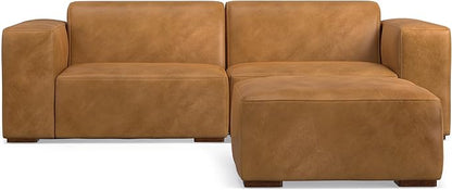 SIMPLIHOME Rex Modular Sofa and Ottoman Set in Full-Grain Genuine Leather, Sienna, 88-inch-Wide 2-Seater Leather Couch and Matching 34-inch-Wide Table Ottoman for Living Room