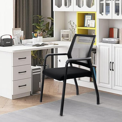 Ergonomic Mesh Guest Chair – No Wheels, Lumbar Support Design, Thick Cushion & Padded Arms – for Office Reception, School, Church Waiting Rooms, Lobby – Black 8PK
