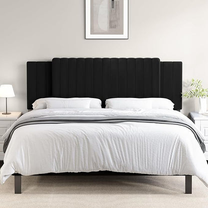 Upholstered Tufted Velvet Headboard, 3 in 1 Headboard for Full/Queen/King Size Bed, Height & Width Adjustable Head Board, Attach Frame, Study & Comfortable, Ideal for Bedroom, Dorm, Guest Room, Black