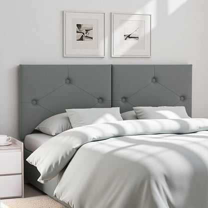 King Size Headboard, Faux Leather Headboard with Solid Wood & Sturdy Metal Legs, Adjustable Height Bed Headboards King Tufted Upholstered in Modern Button Design, Grey