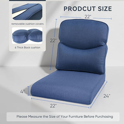 8-Piece Outdoor Patio Cushion Set - Fade & Water Resistant with Removable Olefin Cover, 22x24x4 Inch Memory Foam Cushions for Wicker Sectional Sofa – Blue/Crescent