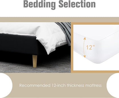 AGARTT Upholstered Platform Bed Frame Twin Size with Headboard and Footboard/Wooden Slats Support/No Box Spring Needed/Easy Assembly,Black Linen