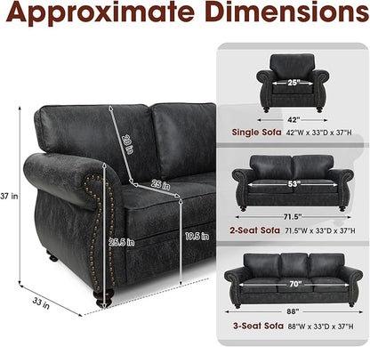 Living Room Furniture Sets,Mid-Century Vintage Sofa Couches with Rivet Design (Grey, Single+Loveseat)