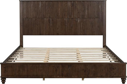 King Size Solid Wood Platform Bed Frame, Solid Wood Bed with 79.13" Headboard, Solid Wood Leg/No Box Spring Needed/Noise Free/Brown