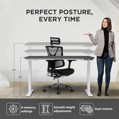 Rise Up Electric Standing Desk Adjustable Height 24-49" Dual Motor One Piece 60x30 Bamboo Large Standing Desk, Sit Stand Desk Rising Desk Home Office