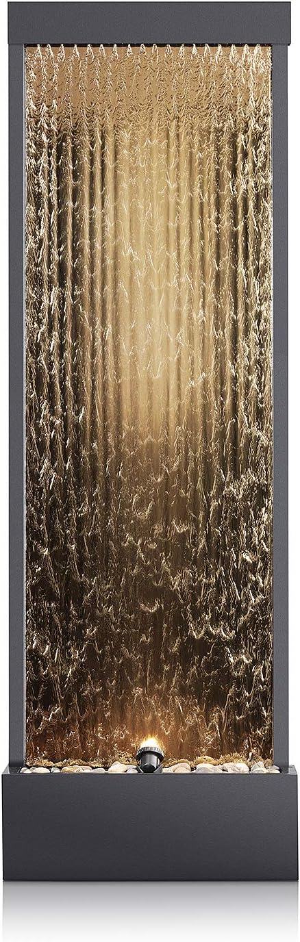 Alpine Corporation | 72"H Indoor/Outdoor Mirror Waterfall Floor Fountain — LED Lights & River Stones — Elegant Bronze Finish for Home, Office, Patio & Entryway Décor