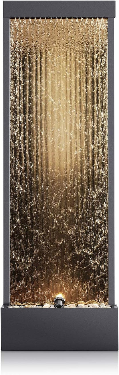 Alpine Corporation | 72"H Indoor/Outdoor Mirror Waterfall Floor Fountain — LED Lights & River Stones — Elegant Bronze Finish for Home, Office, Patio & Entryway Décor