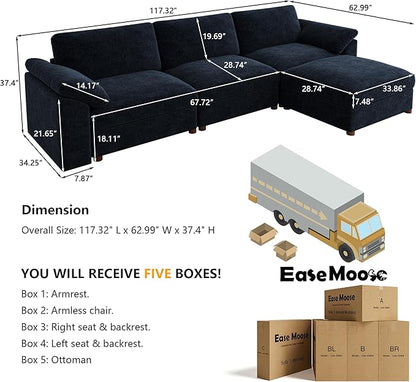 EASE MOOSE Sectional Modular Sofa,Oversized L Shape Sectional Couch Wide Deep Modular Sofa Blue Couch
