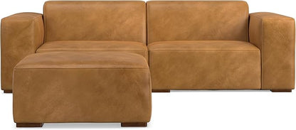 SIMPLIHOME Rex Modular Sofa and Ottoman Set in Full-Grain Genuine Leather, Sienna, 88-inch-Wide 2-Seater Leather Couch and Matching 34-inch-Wide Table Ottoman for Living Room