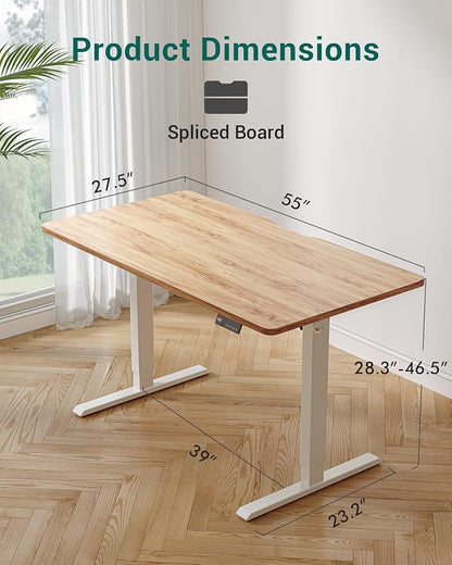 CubiCubi Height Adjustable Electric Standing Desk, 55 x 28 Inches Sit Stand up Desk, Large Memory Computer Home Office Desk with Two-Piece Desktop (Light Rustic)
