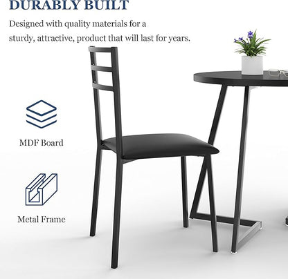 VECELO Small Round Kitchen Table with 2 Upholstered Chairs, 3-Piece Wood Dinette Sets with Steel Frame for Breakfast Nook, Dining Room, and Small Space, Wood-Grain Black