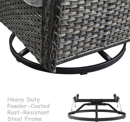 HUMMUH Outdoor Swivel Rocker Wicker Patio Chairs High Back PE Rattan Glider Chairs 4PCS Patio Furniture Set(Grey,Blue)