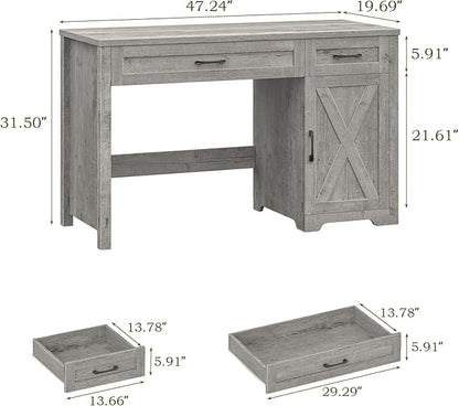 Vabches Farmhouse 51" Executive Desk,Computer Desk with Drawers and Storage Cabinet, Workspace for Home Office and Study.Grey
