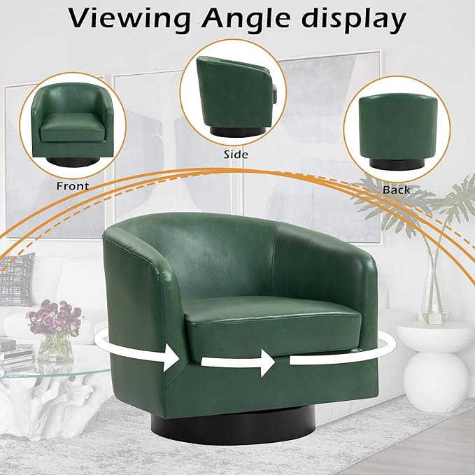 Lumibee Swivel Accent Chairs Set of 2, Faux Leather Swivel Barrel Chairs for Living Room, Modern Comfy Upholstered Round Armchairs Single Sofa Chairs for Bedroom, Club-Green