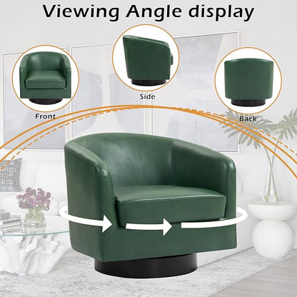 Lumibee Swivel Accent Chairs Set of 2, Faux Leather Swivel Barrel Chairs for Living Room, Modern Comfy Upholstered Round Armchairs Single Sofa Chairs for Bedroom, Club-Green