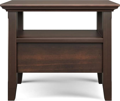 SIMPLIHOME Acadian 19-inch Wide Solid Wood End Table with Drawer and Open Shelf in Brunette Brown for Living Room, Bedroom, or Entryway