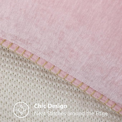 decorUhome Chenille Soft Throw Pillow Covers 18x18 Set of 2, Farmhouse Velvet Neutral Decorative Euro Pillow Covers with Stitched Edge for Couch Sofa Bed Home Decor, Blush Pink