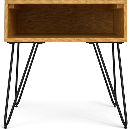 SIMPLIHOME Hunter Industrial 22 inch Wide Metal End Table in Oak Veneer for The Living Room and Bedroom