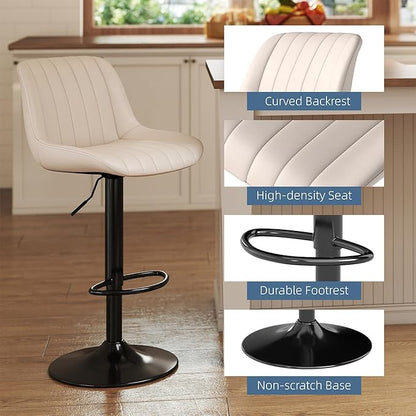 Youhauchair Bar Stools Set of 4, Swivel Counter Height Barstools with Back, Adjustable PU Leather Bar Chairs, Modern Armless Kitchen Island Stool, Beige