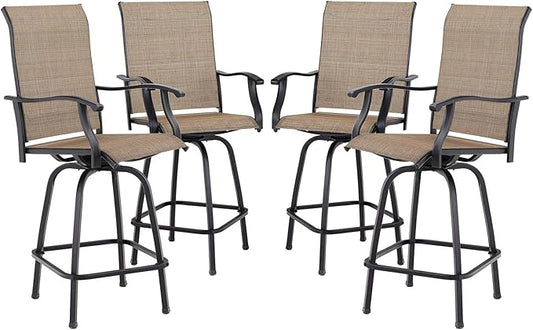 Sophia & William Patio Swivel Bar Stools Set of 4, Bar Height Patio Chair, High Top Patio Chairs, Supports 300 lbs (Brown Fabric)