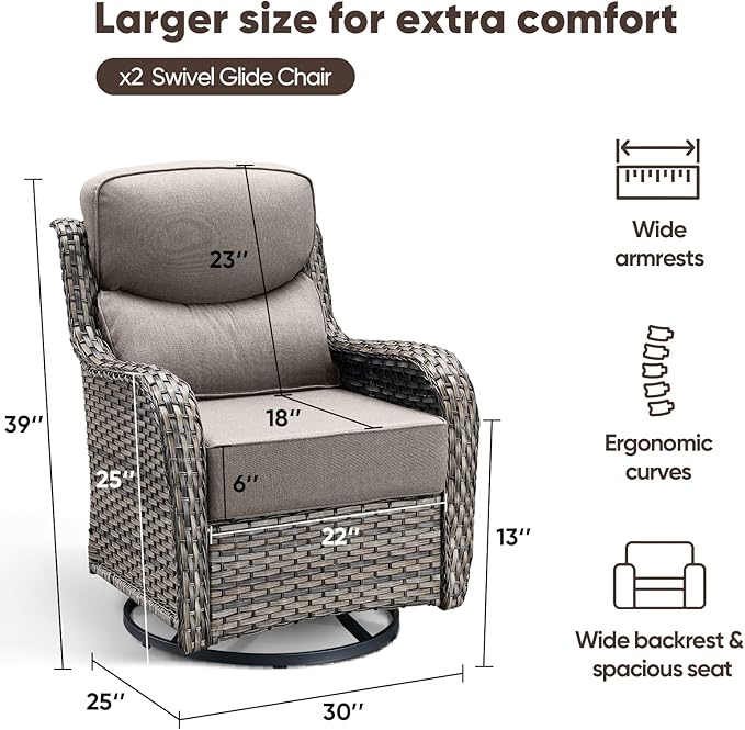 Swivel Patio Chairs Set of 2 with 6" Thick Cushion - Wicker Outdoor Swivel Rocker Patio Chairs, High Back Comfortable Outdoor Glider Chairs 360° Rotation Glider Gray Wicker - Gray Cushion