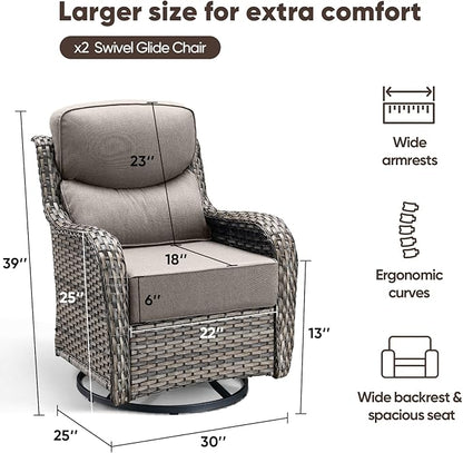 Swivel Patio Chairs Set of 2 with 6" Thick Cushion - Wicker Outdoor Swivel Rocker Patio Chairs, High Back Comfortable Outdoor Glider Chairs 360° Rotation Glider Gray Wicker - Gray Cushion