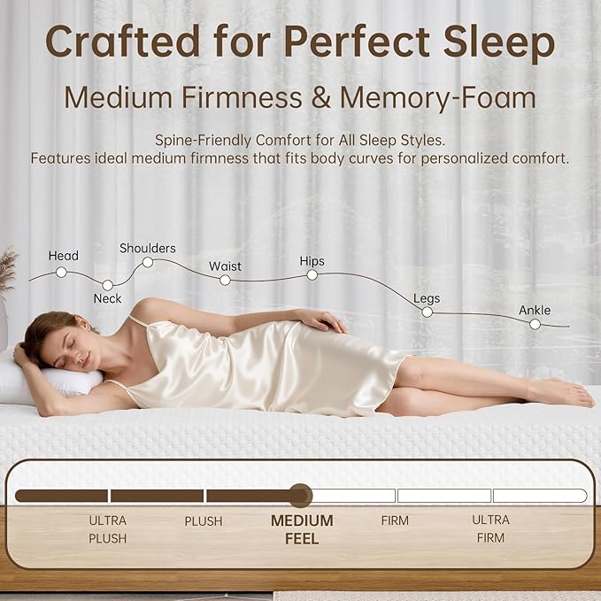 TFD Twin Memory Foam Mattress New Version Cool Gel Infused Medium Firm Zoned Pressure Relief for Cooling Sleep Fiberglass Free CertiPUR-US Certified Washable Removable Cover 10 Inch(White)