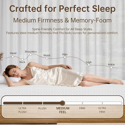 TFD Queen Memory Foam Mattress New Version Cool Gel Infused Medium Firm Zoned Pressure Relief for Cooling Sleep Fiberglass Free CertiPUR-US Certified Washable Removable Cover 8 Inch (White)