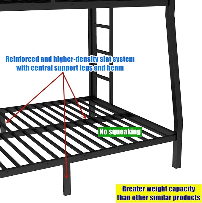 Stronger & Higher Quality Heavy Duty Bunk Bed Twin XL Over Queen Size Bunkbed, Thickened Safer More Stable Steel Metal Queen Bunk Bed (Faster Assembly) (Twin XL Over Queen)