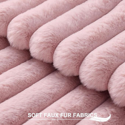 Pallene Faux Fur Plush Lumbar Throw Pillow Covers 12x20 Set of 2, Luxury Soft Fluffy Striped Decorative Pillow Covers for Sofa, Couch, Living Room, Blush Pink