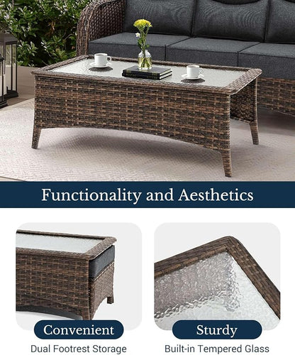 HILLGA Luxury Patio Furniture Set with 6-Inch Thick Cushions, High Back Outdoor Swivel Rocker Chairs Patio Couches, 6-Piece All Weather Conversation Set for Porch Deck Pool Yard, Dark Grey (V3)