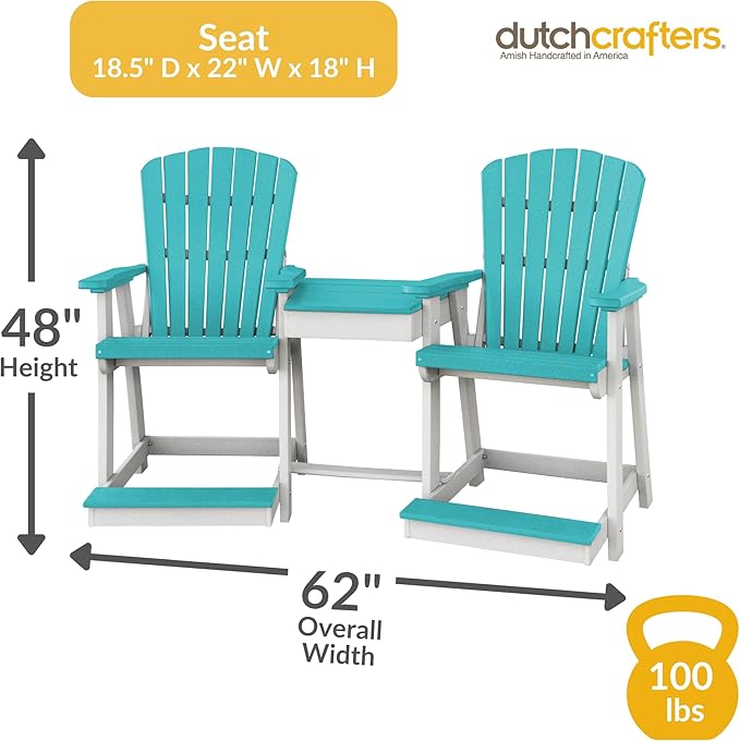 DutchCrafters Plastic Poly Outdoor Bistro Set with 2 Chairs and Attached Center Table, 3 Piece Patio Furniture Set - Amish Made in USA (Black & Light Gray)