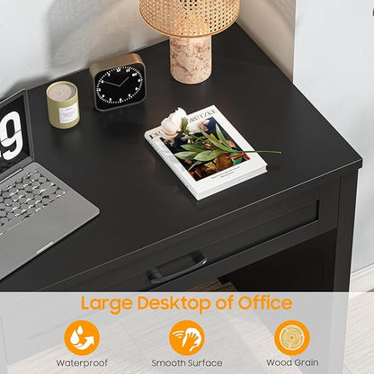 Vabches Farmhouse 47" Executive Desk with File Drawer, Wood Computer Desk with 3 Storage Drawers, Workstation for Home Office, Study, Writing.Black.