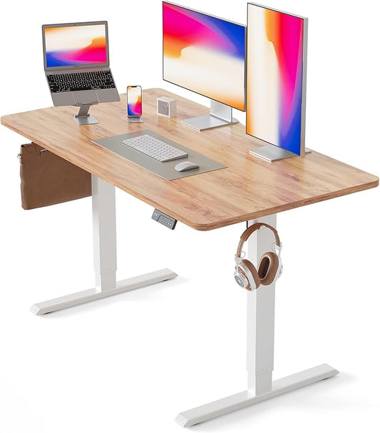 CubiCubi Height Adjustable Electric Standing Desk, 55 x 28 Inches Sit Stand up Desk, Large Memory Computer Home Office Desk with Two-Piece Desktop (Light Rustic)