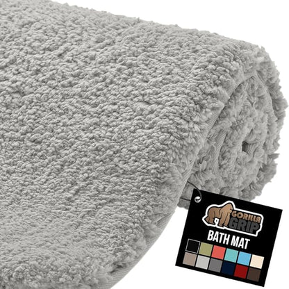GORILLA GRIP Bathroom Rugs, 42x24, Ultra Soft Absorbent Mat, Thick Plush Bath Rug, Machine Washable, Microfiber Quick Dry, Mats for Shower, Bathtub and Floor, Home Decor Accessories, Light Gray