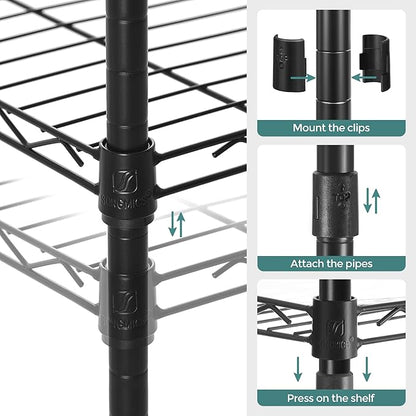 SONGMICS 5-Tier Bathroom Shelf, Storage Rack for Small Space, with 5 PP Shelf Liners, Removable Hook, Extendable Design, Ink Black and Rustic Brown ULGR023B02