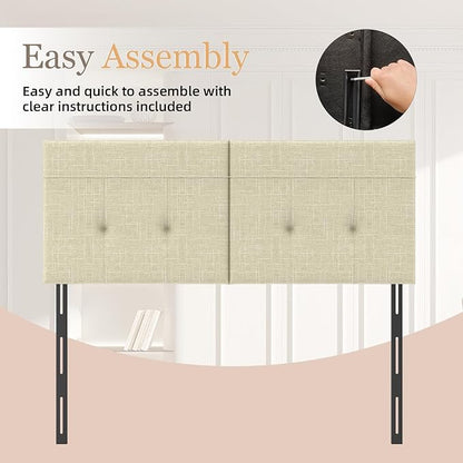 Headboard Queen Size Upholstered Linen, Queen Headboard with Sturdy Metal Legs, Tufted Upholstery Design Headboards with Adjustable Width & Height (Linen)