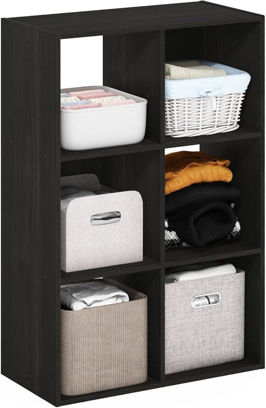 Furinno PELLI Closet Organizers and Storage, 6-Cube Closet Organizer, Open Shelf Closet Storage, for Wardrobe, Bedroom, Living Room, Espresso